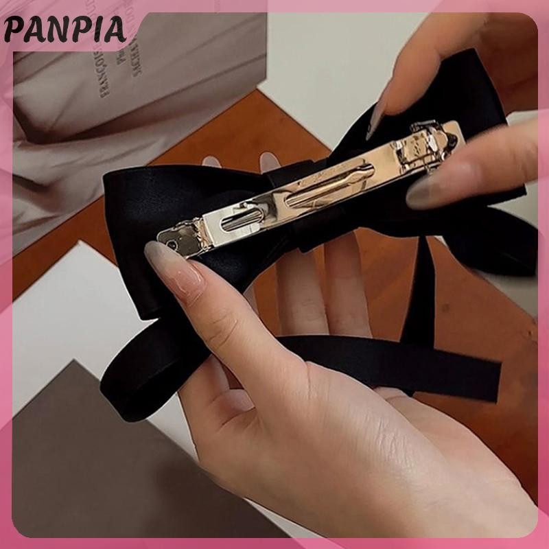 PANPIA-Satin Nơ Kẹp Tóc Tính Khí Mũ Màu Trơn Ngọc Trai Kẹp Tóc Cho Nữ Bé Gái Đuôi Ngựa Phụ Kiện Tóc