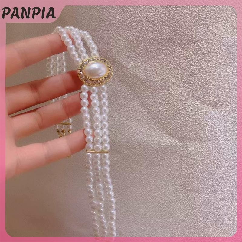 PNPIA-Pháp Retro Hương Thơm Nhỏ Ba Lớp Ngọc Trai Vòng Cổ Flash Ngọc Trai Váy Cưới Xương Đòn Dây Xích Nữ Cổ