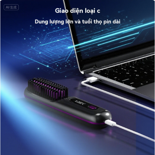 Lược Điện Duỗi Tóc Ion Âm Không Dây Màn Hình Số 3 Chế Độ Nhiệt, Tạo Tóc Mượt, Tạo Kiểu Nhanh