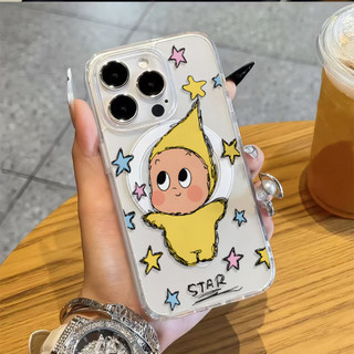 Ốp điện thoại hình ngôi sao dễ thương cho iPhone16 15 14 11 13 12 X XS Pro Max XR Mini Xr 7 8 Plus Vỏ bảo vệ từ tính chống sốc trong suốt không màu vàng