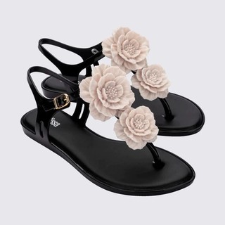 2024 Melissa Cùng Phong Cách Hoa Flip-Flops Sandal Đế Mềm Jelly Giày Đế Bằng Giày Đi Biển Mở Mũi