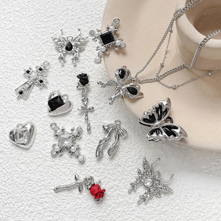 Ngọt Ngào Phong Cách Thoáng Mát Bướm Trái Tim Chữ Thập Punk Hoa Hồng Mặt Dây Chuyền diy Handmade Trang Sức Vòng Cổ Đính Hạt Phụ Kiện