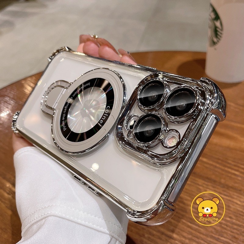 Vỏ An-tifall Thời Trang Cho iPhone 15 Pro Max 14 Plus 13 12 11 Pro Max X XR XS Max 8 7 Plus SE Giá Đỡ Từ Tính Không Dây Đứng Ốp Lưng Mạ Rõ Ràng Túi Khí Từ Tính Bìa Mềm