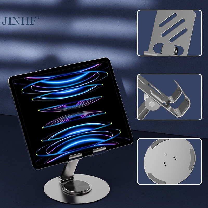 Kim loại JINHF 360° Xoay Điện Thoại Di Động Giá Đỡ Máy Tính Bảng Chống Trượt Có Thể Gập Lại Điều Chỉnh Di Động Lười Để Bàn Sống Điện Thoại Di Động Đứng Gắn HOT