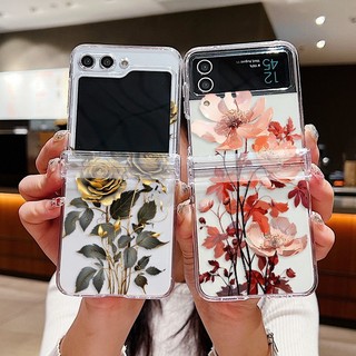 Hoa Văn Trong Suốt Ốp điện thoại Cho Samsung Galaxy Z Flip 6 Flip 5 Flip 4 Flip 3 Full Bản Lề Trong Suốt Cứng PC Gấp Ốp điện thoại Cho Samsung Z Flip6 Flip5 Flip4 Flip3