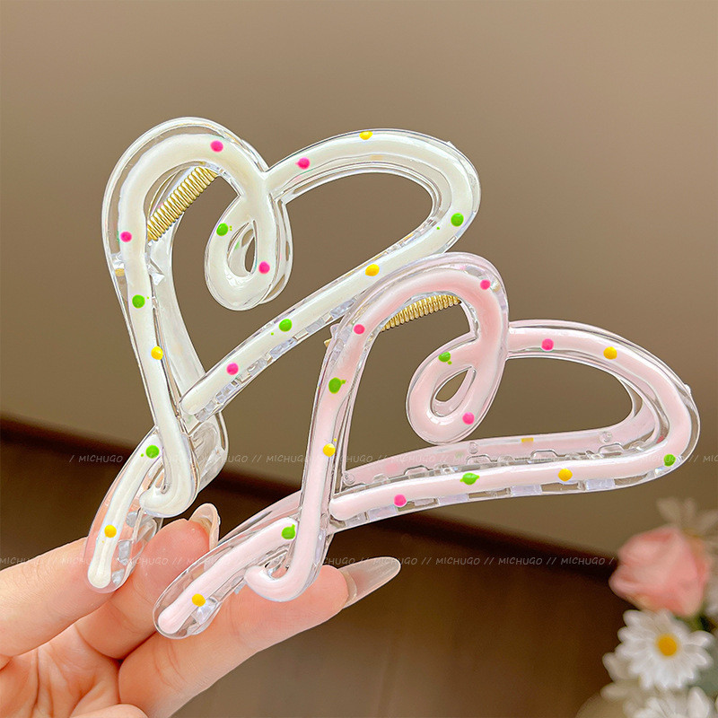 Kẹp Tóc Hình Trái Tim Hoạ Tiết Chấm Bi Trong Suốt Hottrend Hàn Quốc Phụ Kiện Tóc Nữ Empoli