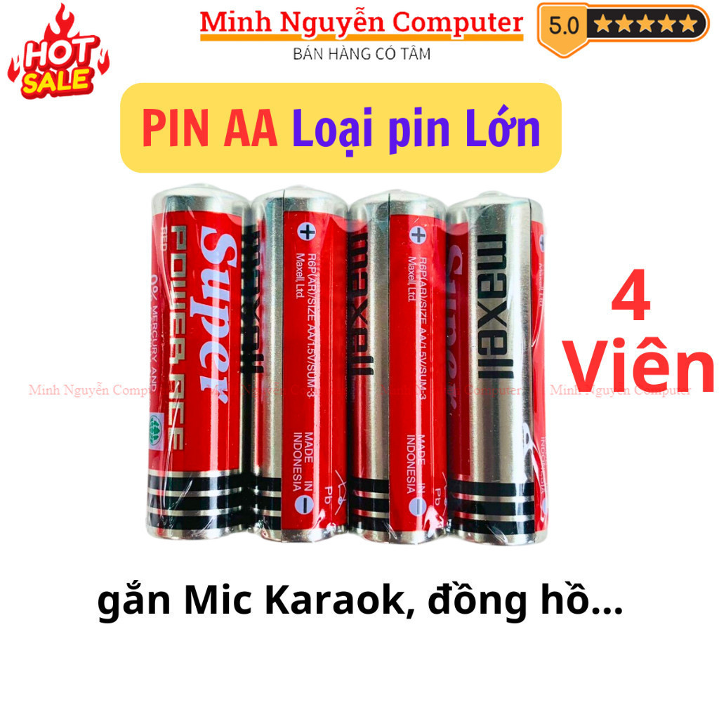 Pin AA Maxell super 1.5v, Pin 2A dùng cho Mic Karaok, đồng hồ - Minh ...