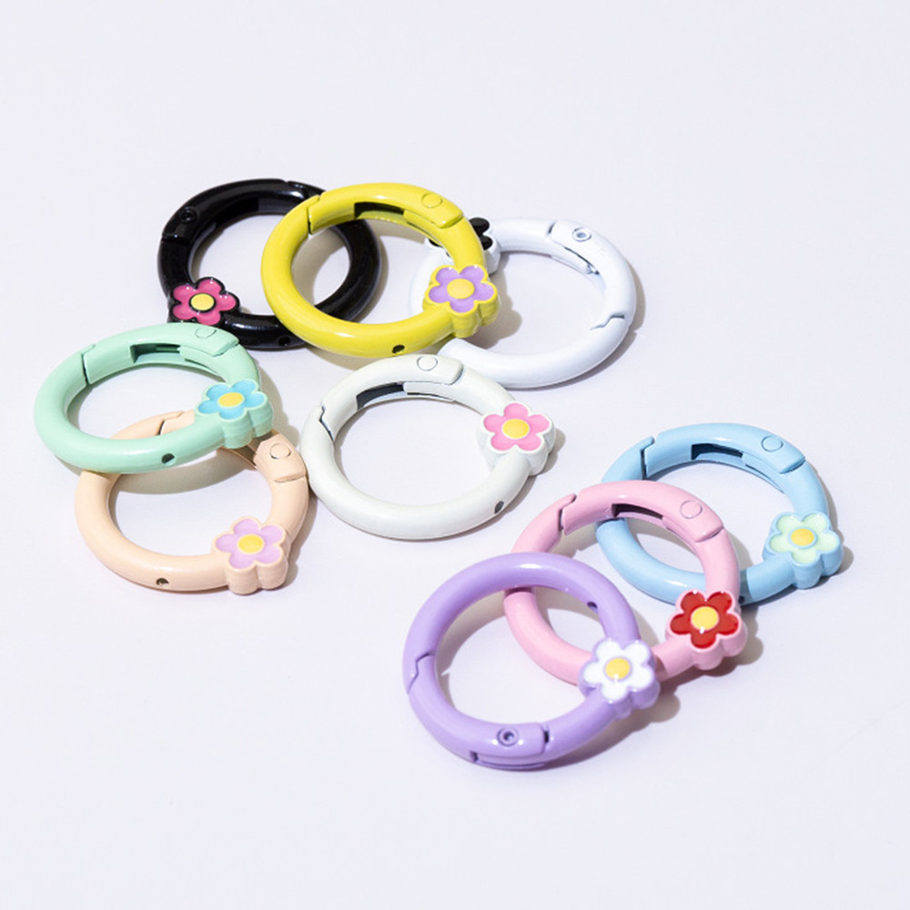 Vòng kim loại Móc điện thoại di động Snap Spring Mở tròn Móc khóa 1 chiếc Sơn hoa Khóa màu