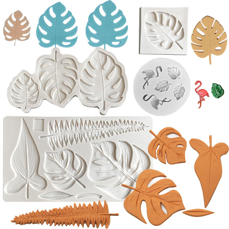 Lá Nhiệt Đới Monstera Lá Dương xỉ Flamingo Khuôn Silicon Nướng Bánh Sô Cô La Trang Trí Khuôn Làm Bánh DIY