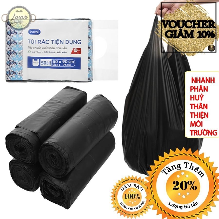 Túi rác sinh học 2 quai tiện dụng (4 cuộn 1kg) I- nhanh hủy thân thiện ...