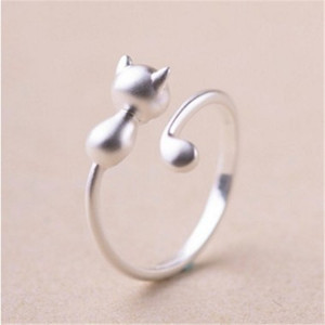 Nhẫn Mèo Bạc S925 Dễ Thương Đơn Giản Độc Đáo Sáng Tạo Mở Có Thể Điều Chỉnh Nam Nữ Nhẫn
