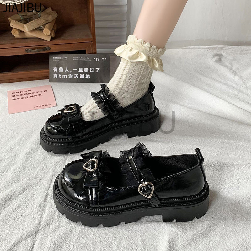 Size 34-46 Giày Da Gót Dày Chống Trượt Phong Cách Anh Quốc Giày Nữ Cỡ Lớn 45 Giày Đi Học Màu Đen 44 Giày Lolita Khóa Tình Yêu Nhật Bản 43 Korean Fashion Platform Mary Jane Shoes 42 Giày Lolita Đồng Phục Của JK French Princess Style Doll Shoes