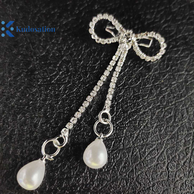 Kudosation Thời Trang Sáng Bóng Kim Cương Giả Nơ Khóa Ngọc Trai sel Pin Khóa DIY May Giày Túi Đính Phụ Kiện Cưới Quà Tặng