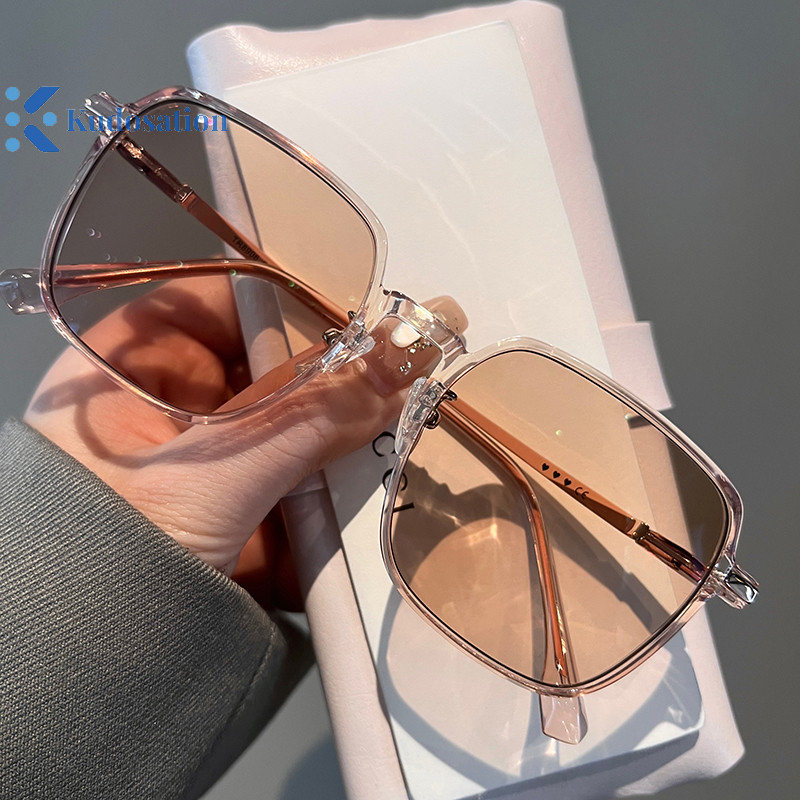 Kudosation Siêu Nhẹ Vuông Photochromic Kính Dành Cho Nữ Vintage Chống Ánh Sáng Xanh Đổi Trà Kính Mát Kính Mắt
