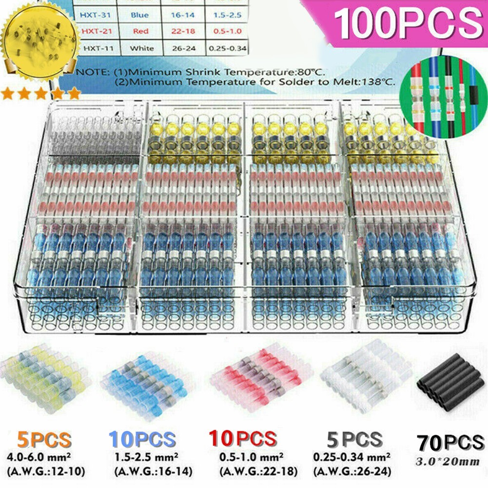 100 Chiếc Hàn Cói Nhiệt Co Tay Dây Mông Thiết Bị Đầu Cuối Kết Nối Chống Thấm Nước