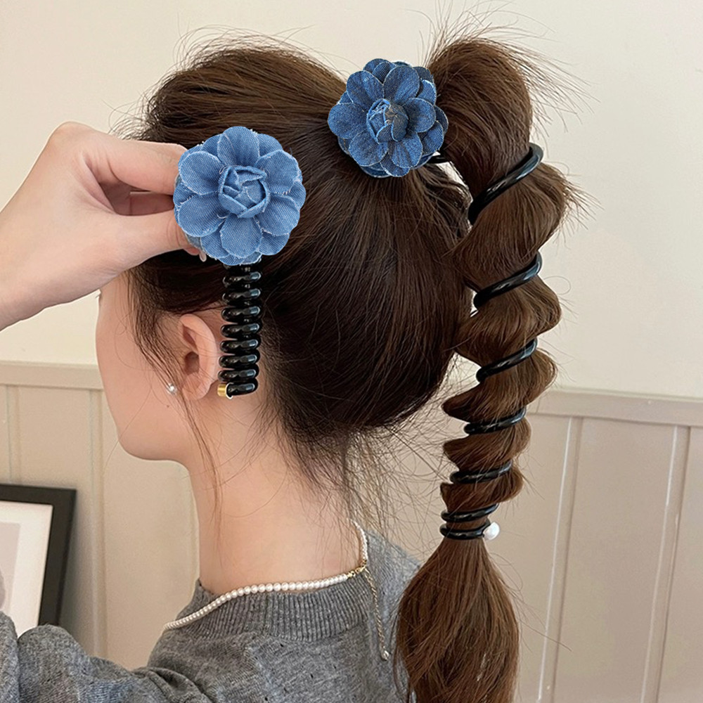 1 / 2 Dây buộc tóc thời trang, ngọt ngào, dễ thương - Dây điện thoại co giãn hoa cao bồi Scrunchie - Dây buộc tóc đuôi ngựa - Dây buộc tóc dây điện thoại đầy màu sắc dành cho nữ - Phụ kiện tóc