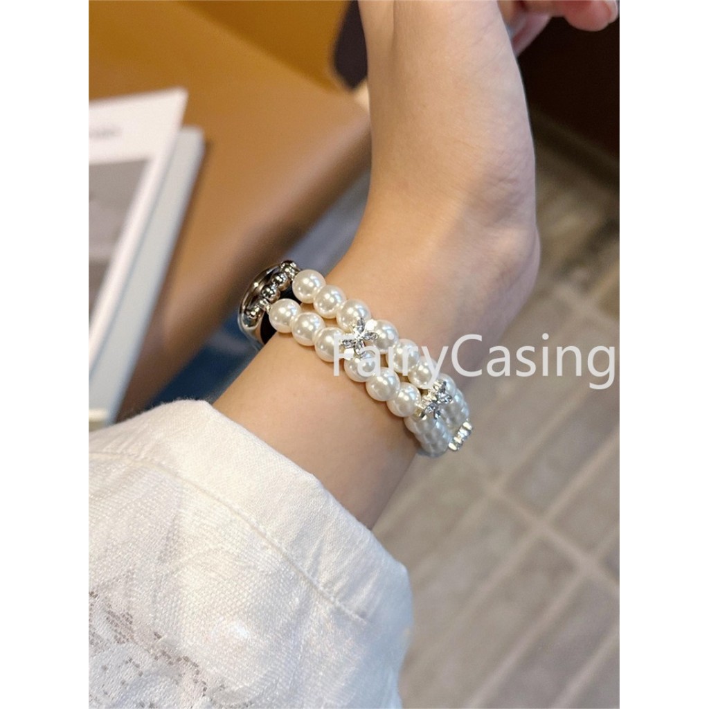 Vòng tay hạt ngọc trai sang trọng cho Xiaomi Mi Band 10 9 8 7 6 5 4 3 Dây đeo cổ tay Dây đeo cổ tay Phụ kiện cho Mi Band 8 Pro 7pro Dây đeo đồng hồ đính cườm Ngọc trai trắng