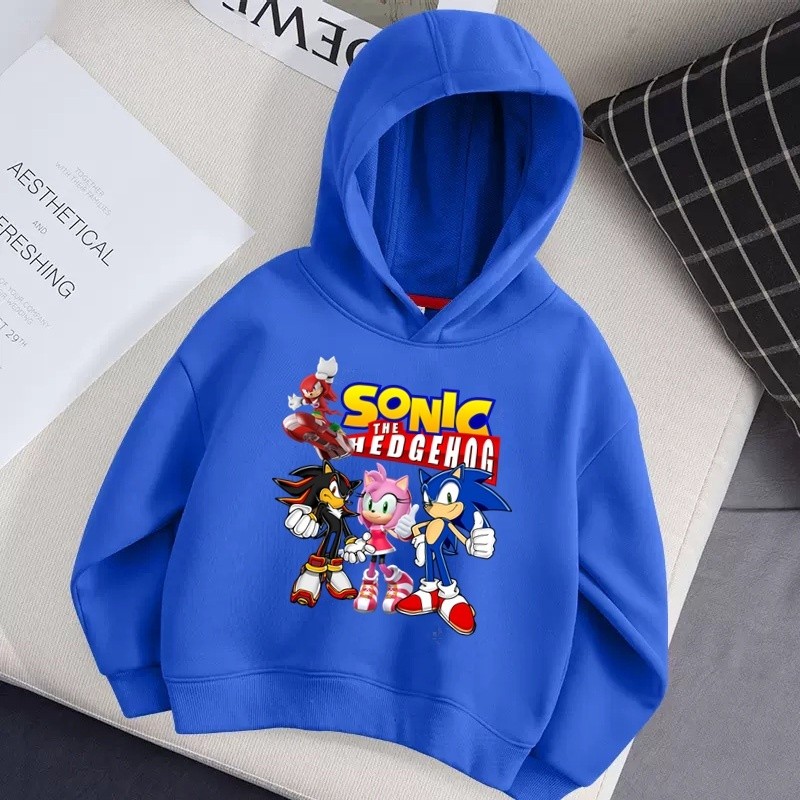 2024 Áo Hoodie Mùa Thu/đông in hình hoạt hình Sonic cho bé trai áo hoodie thời trang dáng rộng cho trẻ em