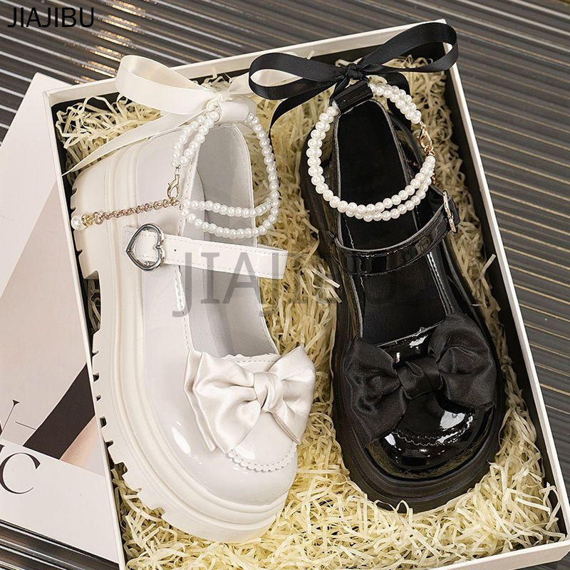 Size 34-46 Korean Fashion Bow Platform Mary Jane Shoes 45 Giày Nữ Cỡ Lớn 44 Giày Lolita Đồng Phục JK Đính Cườm Nhật Bản 43 Giày Đi Học Màu Đen 42 Giày Cosplay Gót Dày Khóa Trái Tim Kiểu Anh Beige Casual Princess Style Doll Shoes Giày Búp Bê Chống Trượt