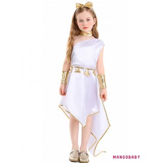 Mg-hy Lạp Nữ Thần Trang Phục Cho Bé Gái Cao Quý Toga Đầm Băng Đô Choker Cánh Tay Bộ Tay Cho Halloween