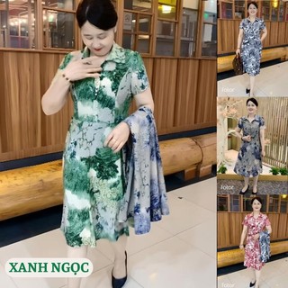 Đầm trung niên cho mẹ, Váy trung niên cho mẹ  XANH NGỌC đi chơi dự tiệc sang trọng cao cấp