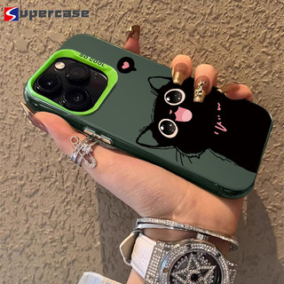 Ốp điện thoại hình mèo đen mát mẻ hoạt hình dễ thương cho OPPO Reno 12 Pro 12F 11F 11 Pro 10 Pro Plus 9 Pro 8 Pro 8T 8Z 7Z 7 Pro Lite 6 Pro 5F 5 Lite 5G 4G Trái tim nhỏ dễ thương mềm mại Nắp lưng