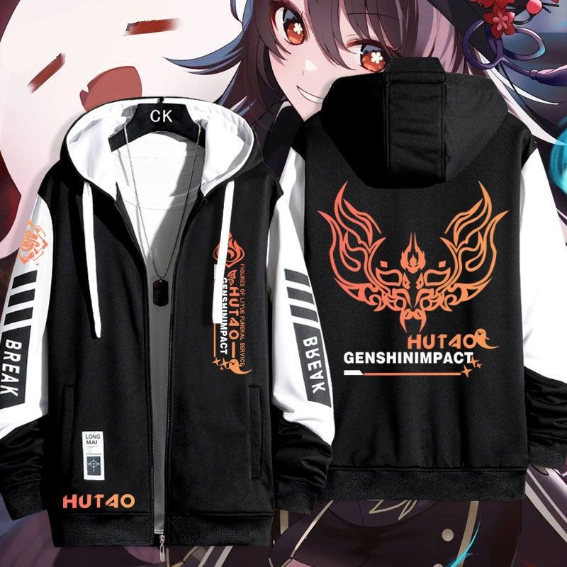 Jersey Genshin Impact Hu Tao áo khoác dây kéo Áo khoác cardigan áo len Unisex dài tay Top Cosplay