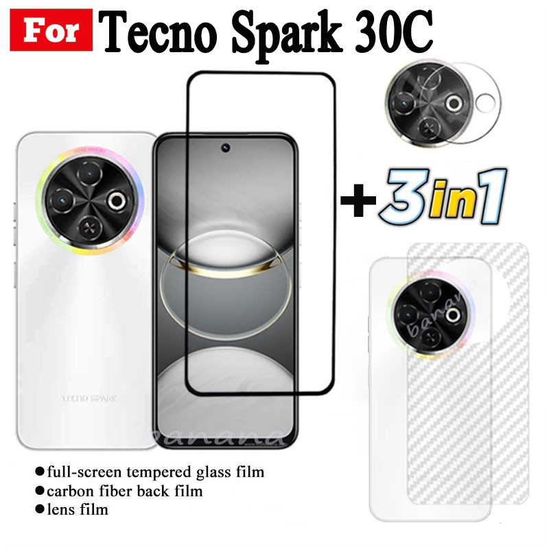 Phim kính cường lực 3 TRONG 1 Tecno Spark 30C cho Spark 20 Pro Spark20C Spark Go 1 2024 Kính bảo vệ toàn màn hình + Phim ống kính máy ảnh + Phim mặt sau