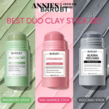 Bộ mặt nạ đất sét BARUBT- Bộ chăm sóc da mặt, 3 CÁI, Mugwort Acne Clay Mask Stick 40g, Alaska Volic Clay Mask Stick 40g, Dâu Niacinamide Clay Mask Stick 40g