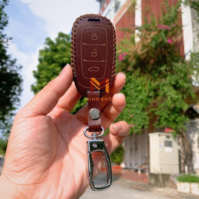 Bao da chìa khoá Huyndai Santafe 2019-2020,Kona ,Accent 2018-2020 loại 3 nút da thật
