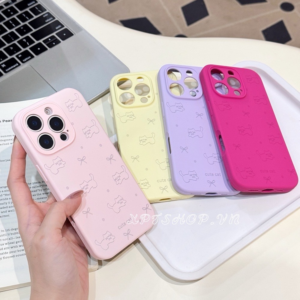 Ốp Điện Thoại Silicon Lỏng Line Cat Cho iPhone 16ProMax 16Plus 15 14 13 12 11 Vỏ Bảo Vệ Chống Sốc