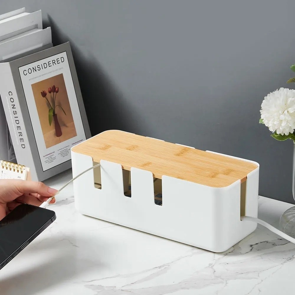 Hộp quản lý cáp YUUKII, Hộp đựng quản lý dây điện Hộp lưu trữ máy tính để bàn bằng nhựa, Bảng cắm đa chức năng