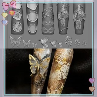 [beautifulhome] Khuôn Silicon Móng Tay Nghệ Thuật Retro Crow Rose Night Eagle 3D Nail Art Trang Trí DIY Thiết Kế Khuôn Trong Suốt [Làm Đẹp]
