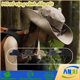 Mũ xô rộng vành dây rút, Phong Cách Bèo Cao Bồi, Chống tia cực tím hiệu quả, Unisex, Du Lịch