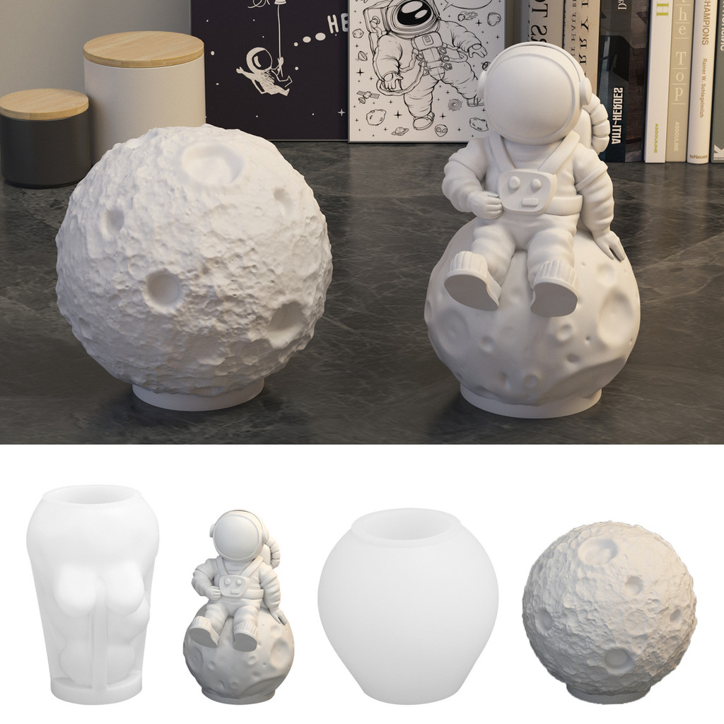 DIY Mặt Trăng Phi Hành Gia Khuôn Silicon Hoạt Hình Tên Lửa Spaceman Hương Liệu Thạch Cao Hiển Thị Trang Trí Bóp Đồ Chơi Nộp Khuôn