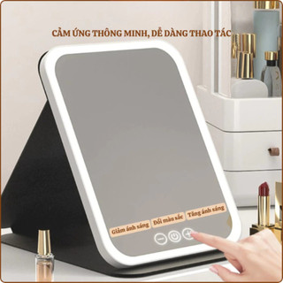 Gương Trang Điểm Đèn LED Cảm Ứng 3 Chế Độ, Gương Makeup Gấp Gọn Chỉnh Ánh Sáng Có Sạc USB Tiện Lợi