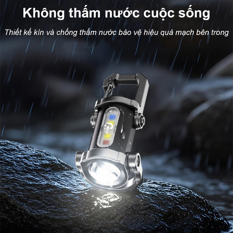 Đèn Pin Móc Khóa Mini 7 Chế Độ, Sạc USB Tiện Lợi, có đèn đỏ/xanh, bền bỉ, chống nước