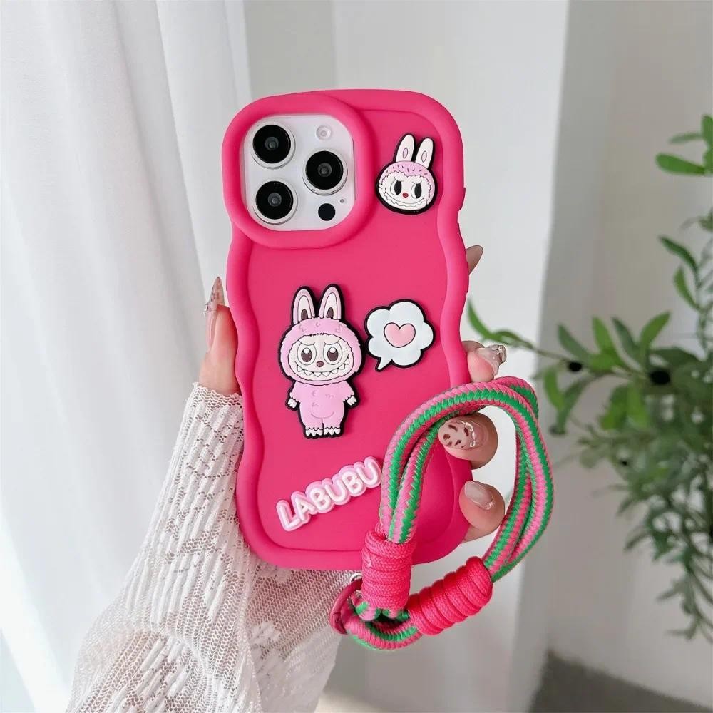 Ốp Điện Thoại Dây Đeo Cổ Tay Hoạt Hình Dễ Thương Cho IPhone 16 15 14 13 12 11 Pro Max XS X XR 7 8 Plus Silicon Mềm Bảo Vệ
