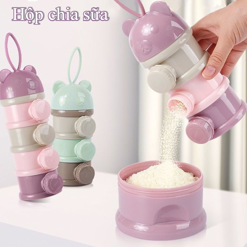 Hộp Chia Sữa,hộp đựng Sữa Bột Cho Bé Chất Liệu Nhựa PP An Toàn, Có Quai Cầm Tiện Lợi,4 Ngăn Độc Lập