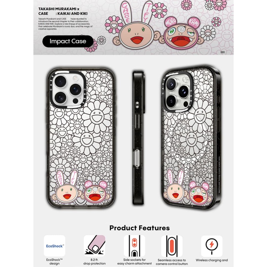 CASECASE X KAIKAI VÀ KIKI BLACK Ốp Lưng Hồng Đen Trong Suốt Cứng Hút Từ Tính Tác Động Cho Apple IPhone 12 13 14 15 16 Pro Max Plus Có Hộp