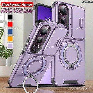 Vỏ Cho VIVO V50 VIVOV50 Lite V50Lite V50E VIVOV50Lite Vỏ Điện Thoại Cứng Chống Sốc Kim Loại Giáp Vòng Giá Đỡ Stent Back Đẩy Ống Kính Máy Ảnh Bảo Vệ Quyền Riêng Tư Giá Đỡ Vỏ Sau Q