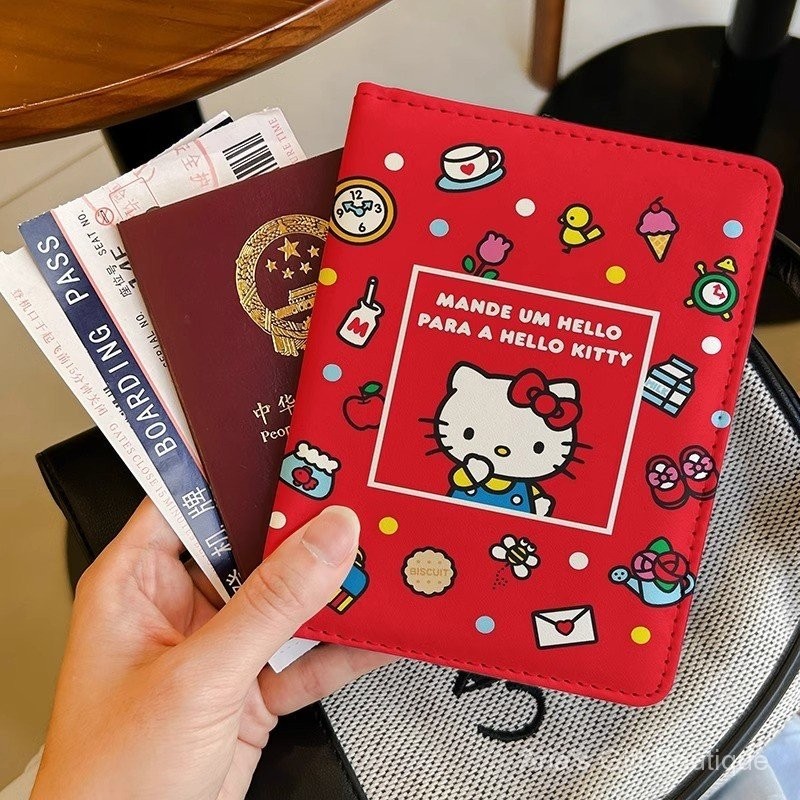 [Aria] Hộp đựng hộ chiếu hoạt hình Sanrio Hello Kitty Hộp đựng tài liệu Hộp bảo vệ Hộp đựng thẻ đa chức năng Du lịch nước ngoài Lưu trữ di động