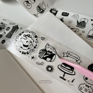 Washi tape mèo Yier Cat Cafe bế sẵn viền chiết 1M