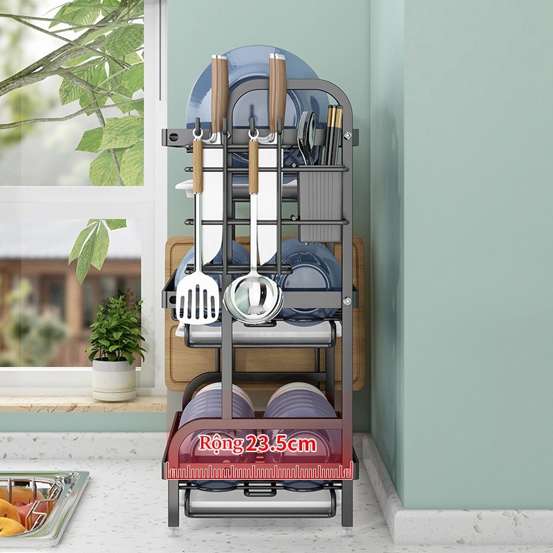 Lifinity Kệ Đựng Đồ Nhà Bếp 2-3 Tầng Cao Cấp - Thép Carbon Bền Bỉ + Combo 2 Khay Nước Tháo Lắp Dễ Dàng