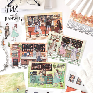 JIANWU Chiều Dòng Ánh Sáng Vintage Nhân Vật Phong Cảnh Chất Liệu Cắt Kéo Sổ Lưu Niệm PET Miếng Dán Sáng Tạo Tạp Chí Văn Phòng Phẩm
