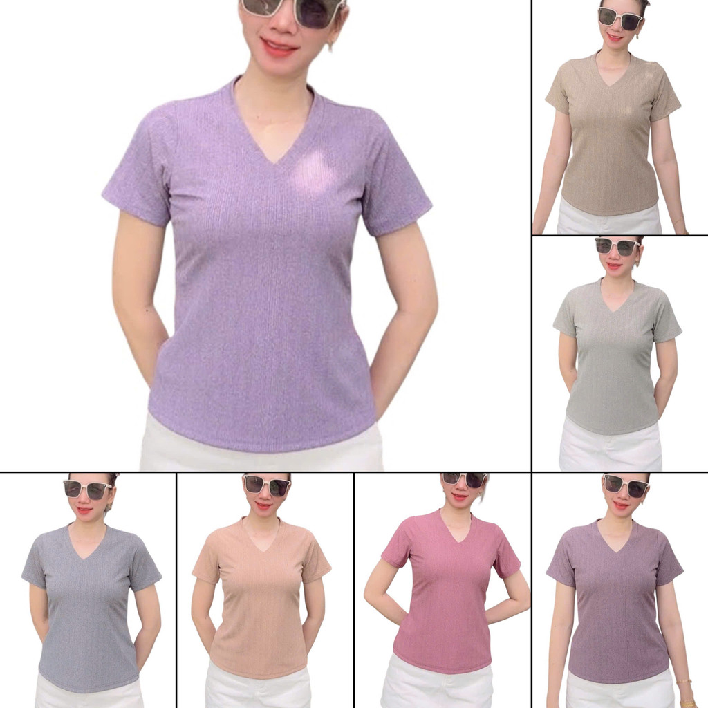 A107 Áo thun Nữ Cổ Tim - Vải Thun tăm siêu