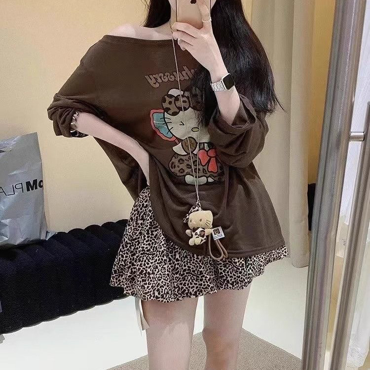 Milyfashion Loose Size Lớn Kem Chống Nắng kitty In Hình Cổ Tròn Tay Dài T Mùa Hè Mỏng Bên Ngoài Top Quần Áo Nữ