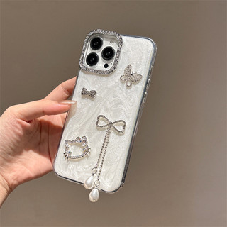 Cương Trai Nơ Mặt Dây Chuyền Trắng Epoxy Wrsit Dây Xích Ốp Lưng Điện Thoại iPhone 16Promax 16Pro 12 13 14 15 Promax 11 15Plus Chống Sốc Sang Trọng Nữ Điện Thoại Di Động