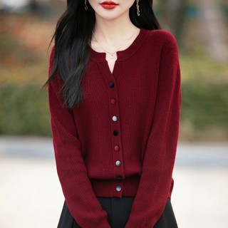 Áo cardigan len dệt kim dáng rộng màu xám phù hợp Xuân Thu Đông