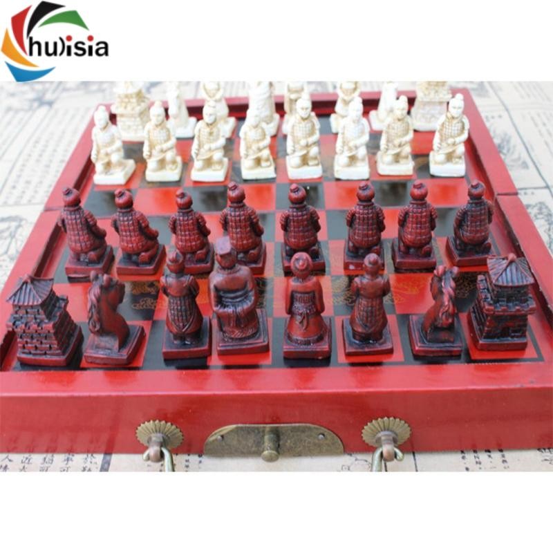 chulisia 1 Bộ Cờ Vua Trung Quốc Bàn Gỗ Thu Nhỏ Bảng Cờ Vua Cờ Vua